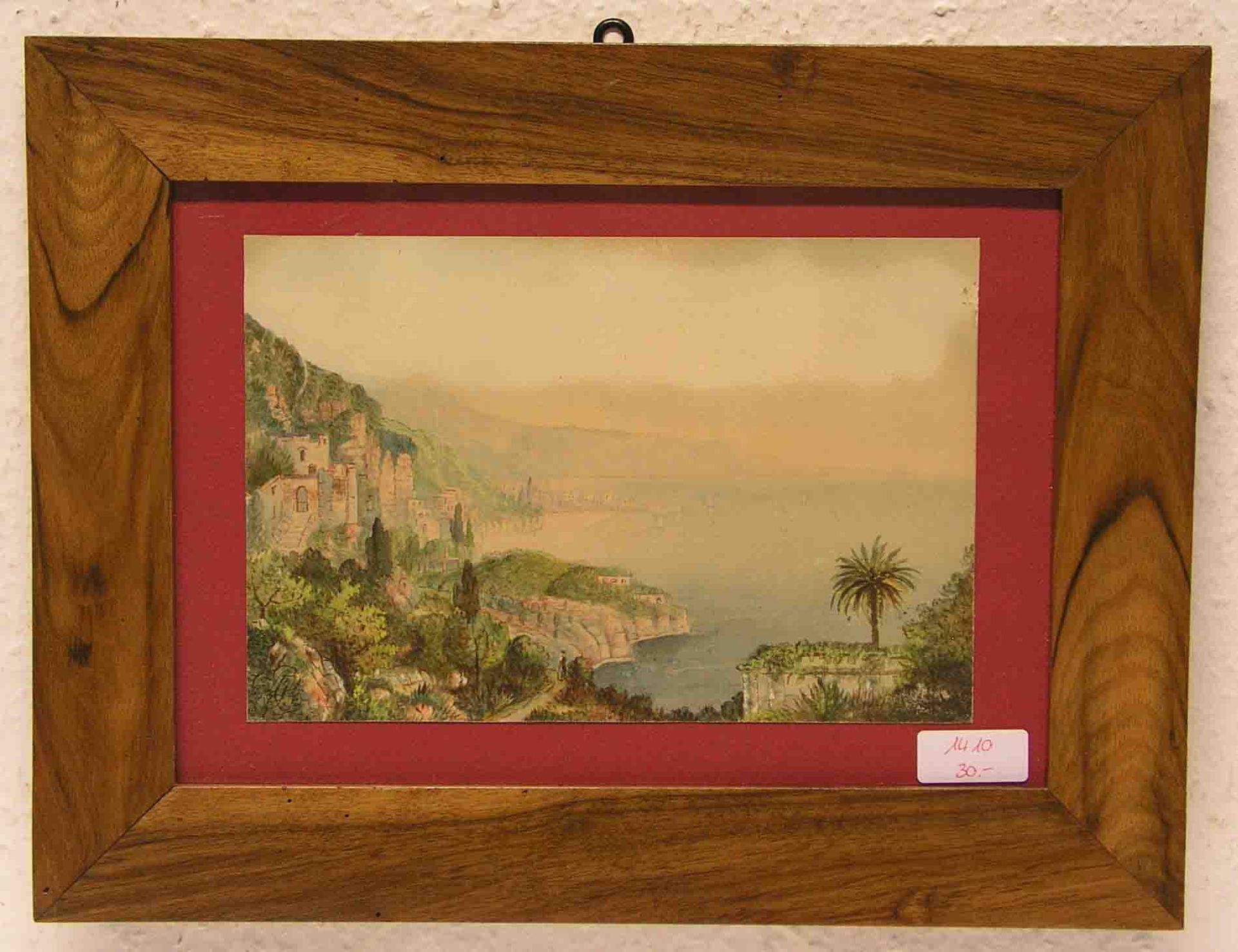 Monogrammist (unleserlich): "Amalfi". Aquarell, rückseitig bezeichnet, 15,5 x 23cm. Rahmen<