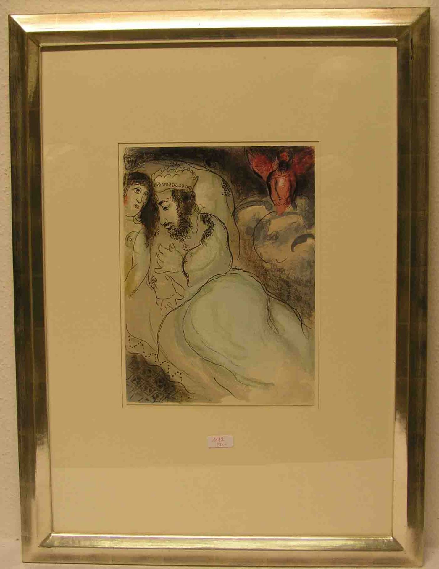 Chagall, Marc: "Sarah und Abimelech". Farblithographie, 35 x 26cm, Rahmen mit Glas (68 x