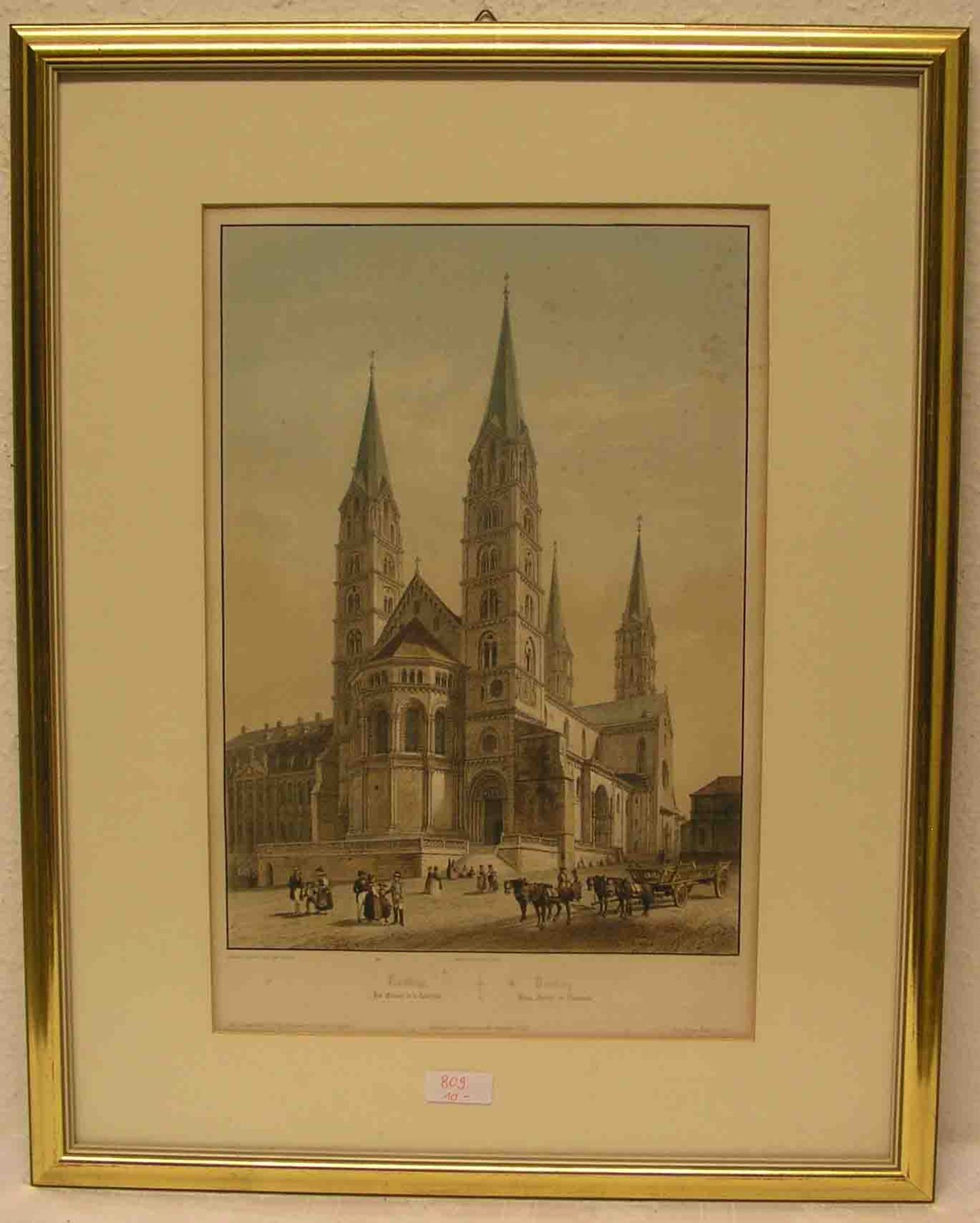 "Bamberg - Hauptansicht der Domkirche". Farblithografie von Deray. Blattgröße: 43 x 29cm<b