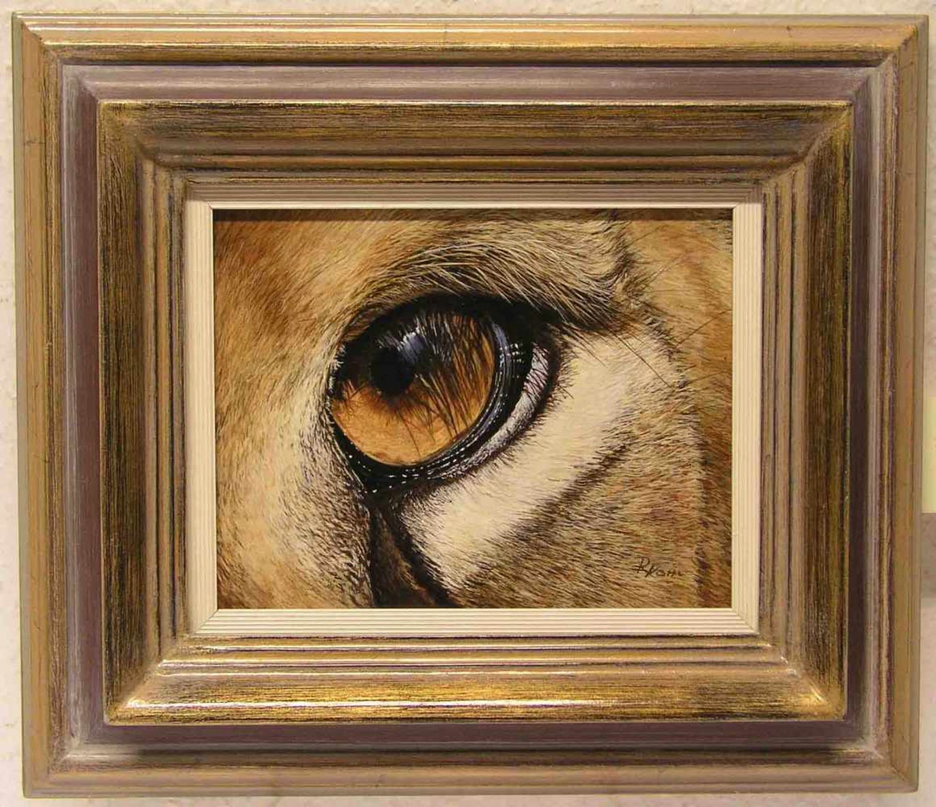 Kohl, Rudi (geb. 1964 in Trier), Tiermaler: "Auge eines Wildtiers". Öl/Platte, signiert,