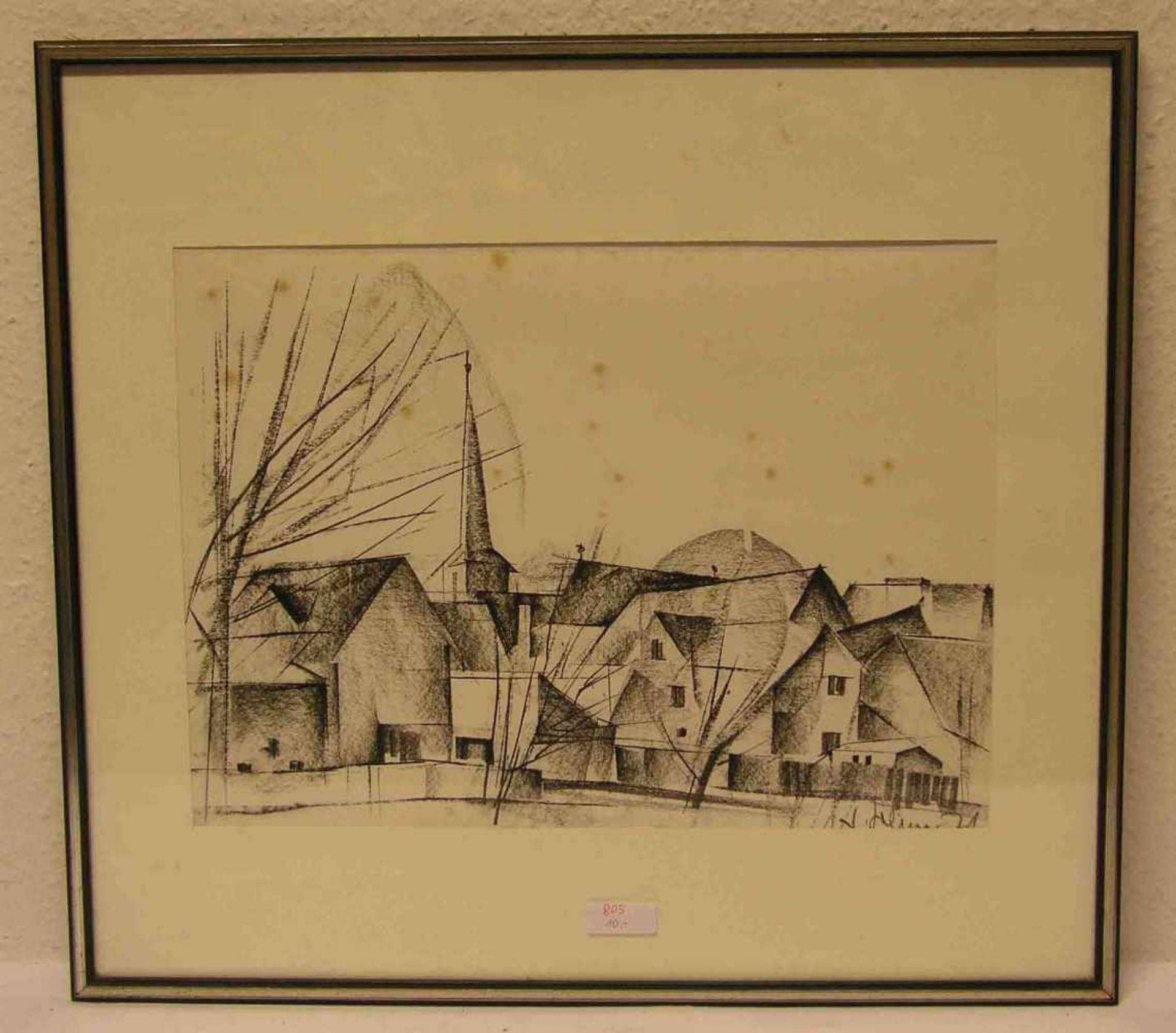 Greiner, Anton: "Fränkisches Dorf". Lithographie, im Stein signiert, 29,5 x 40,5cm. Rahmen