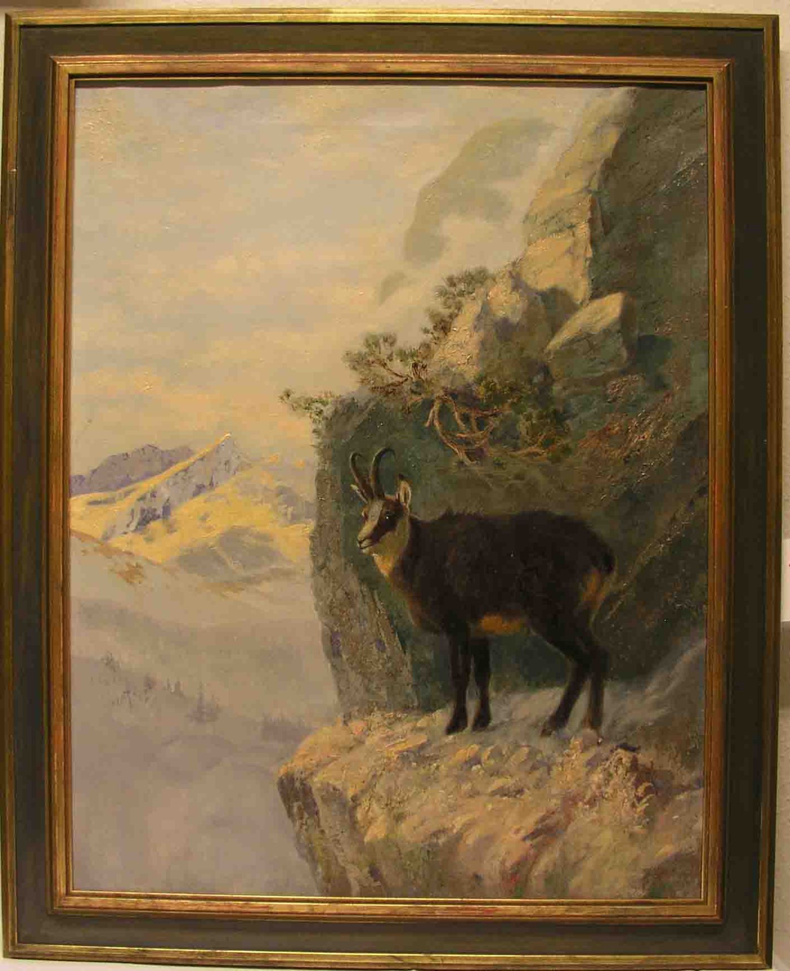 Singer, Albert (1869 - 1922) Tiermaler: "Gämsbock". Öl/Lwd., signiert, 89 x 69cm. Rahmen.