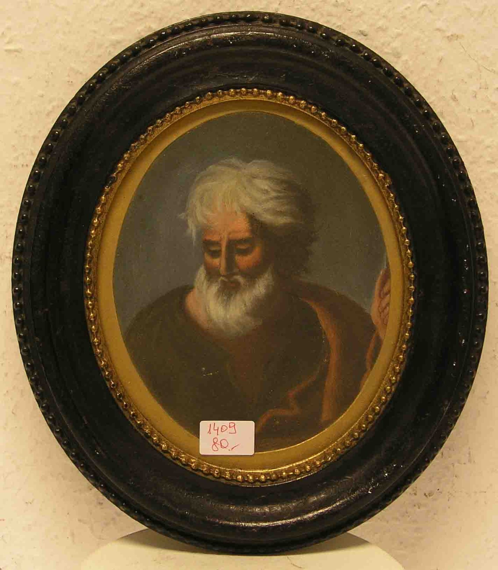 Unbekannt, 19. Jh.: "Hl. Petrus", Pastell. Ovaler Bildausschnitt, Durchmesser: 18cm.