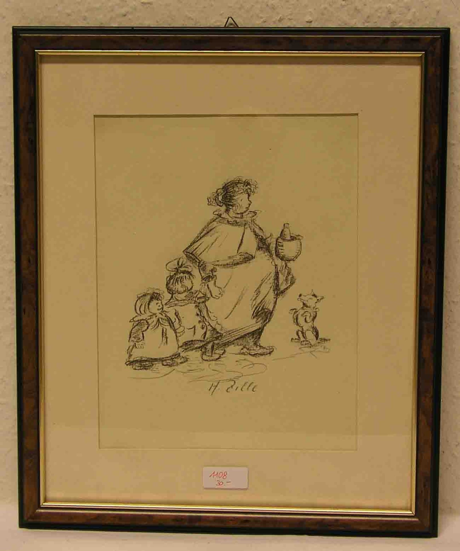 Zille, Heinrich (Radeburg 1858 - 1929 Berlin): "Mutter mit Kindern". Lithographie, im