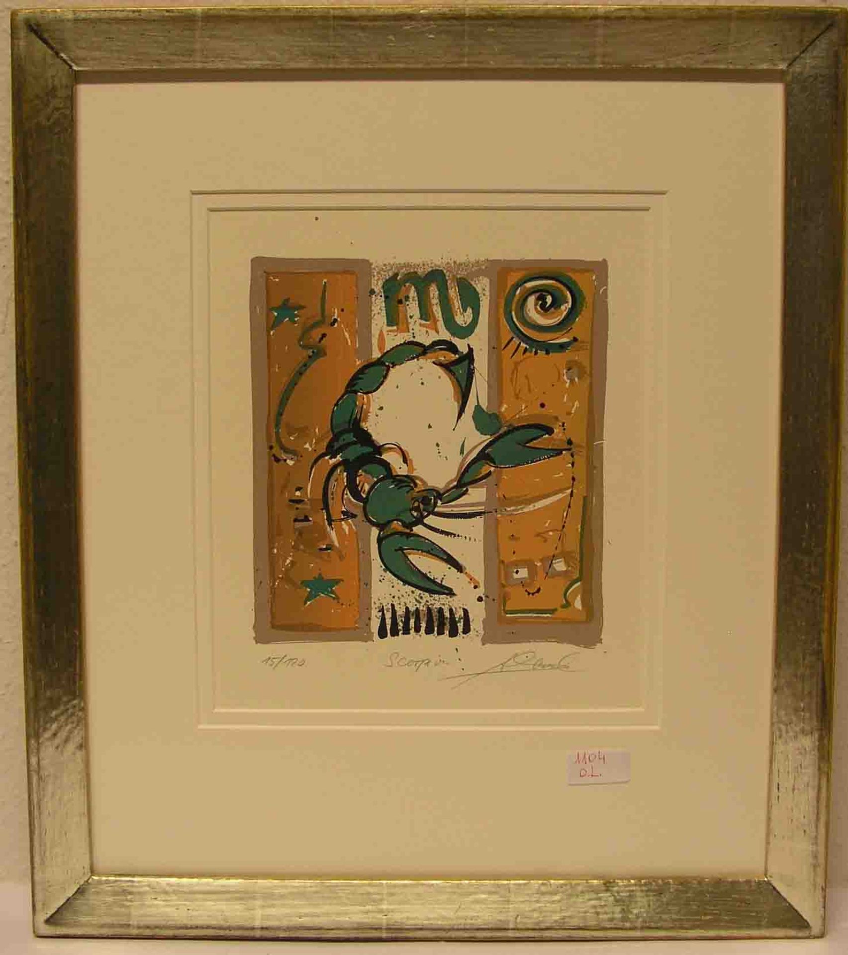 "Skorpion". Farblithografie, signiert, 15/120, 30 x 25cm. Rahmen mit Glas.