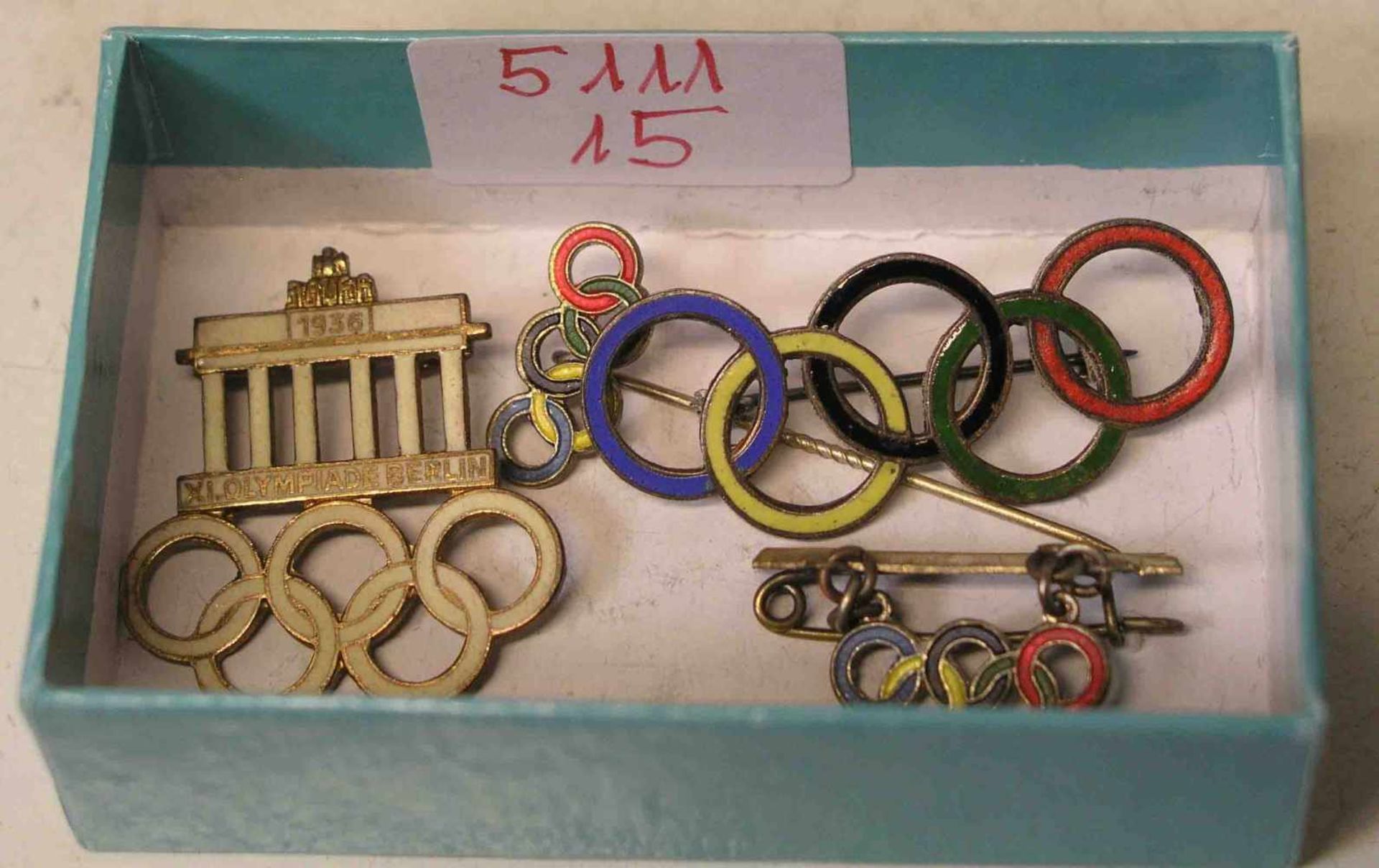 Anstecknadel "Olympia 1936". Dazu: Krawattennadel, 835er Silber.