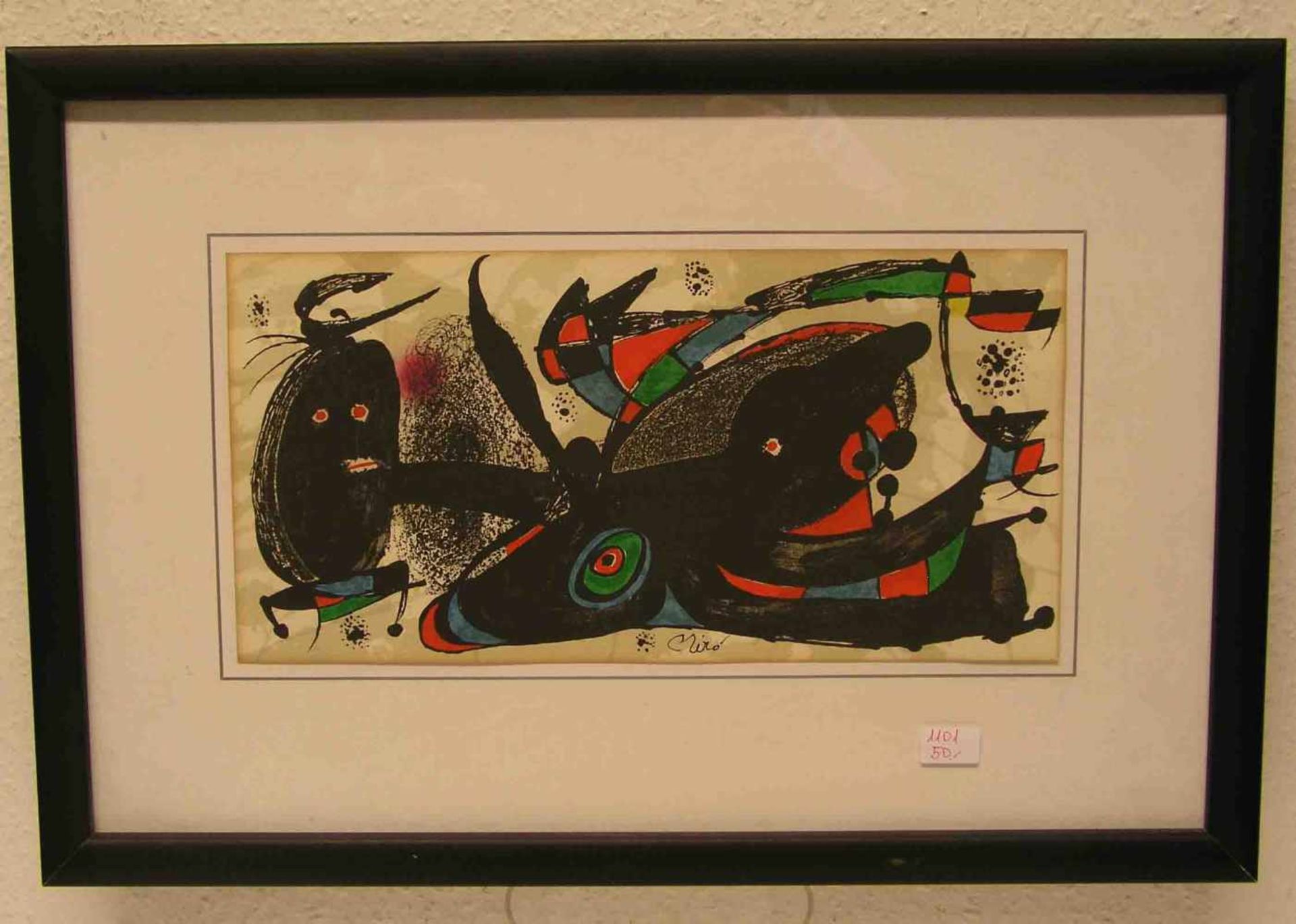 Miró: "Moderne Komposition". Farblithographie, in der Platte signiert, 20 x 39cm. Rahmen