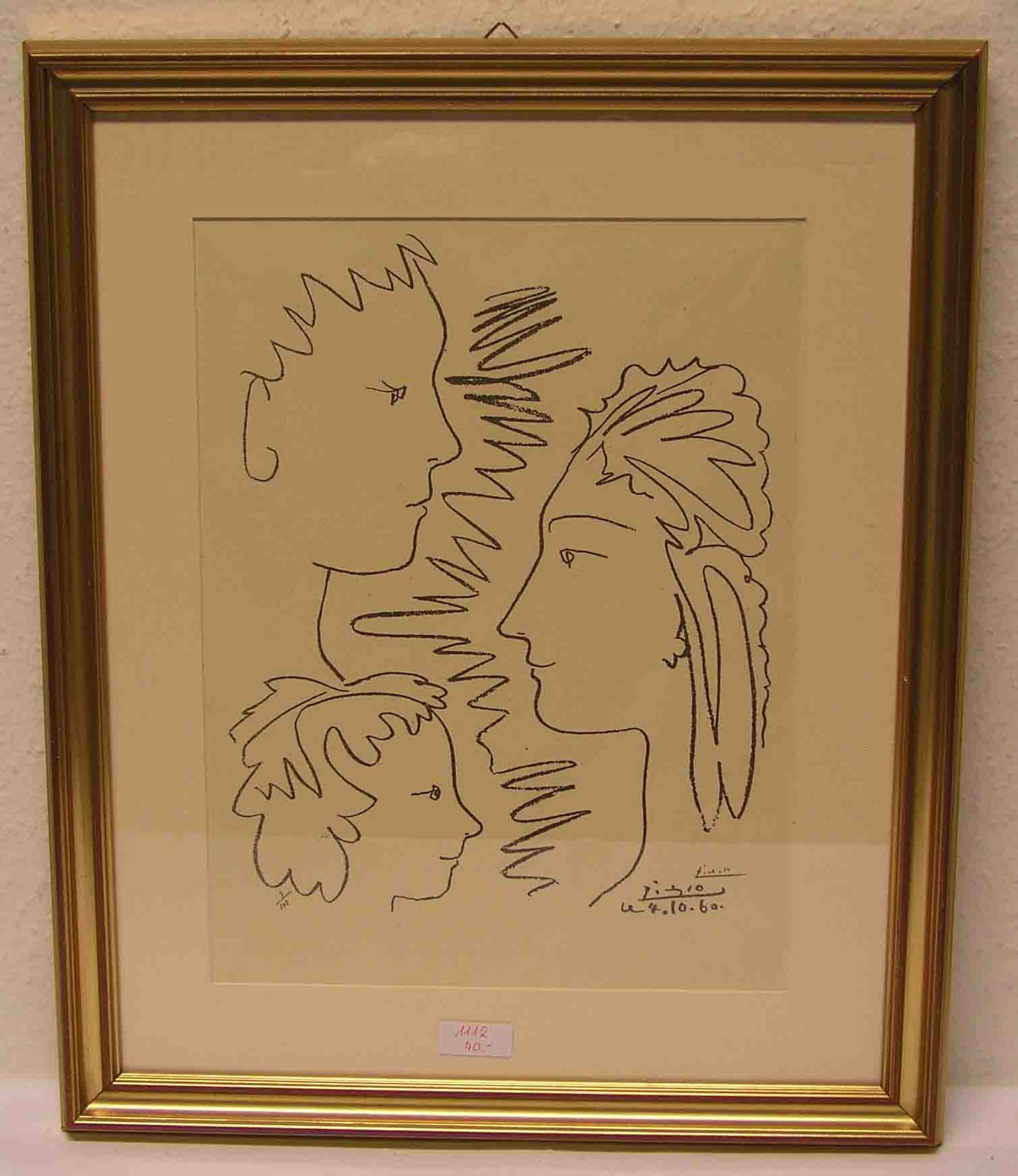 Picasso, Pablo (Malaga 1881 - 1973 Mougins): "Drei Gesichter". Lithografie, im Stein