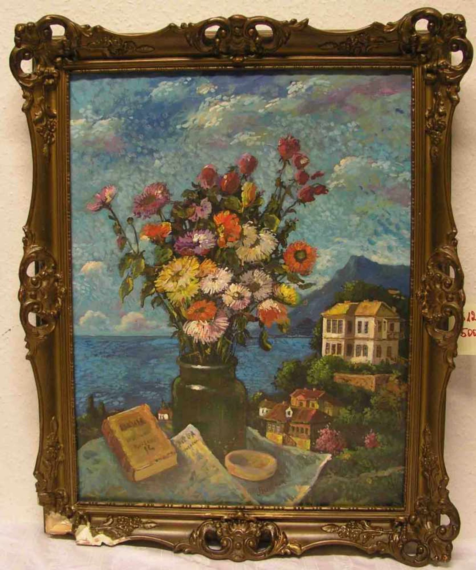 Burlink, David (1882 - 1967), zugeschrieben: "Blumenstrauß in der Vase" (im Hintergrund
