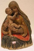 Madonna mit Kind. Holz geschnitzt. 19. Jh., farbig gefasst, Höhe: 41cm;restaurierungsbedürftig.