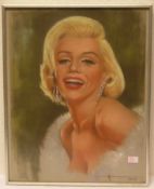 "Marilyn Monroe". Pastell, unleserlich signiert, 48 x 37cm. Rahmen mit Glas.