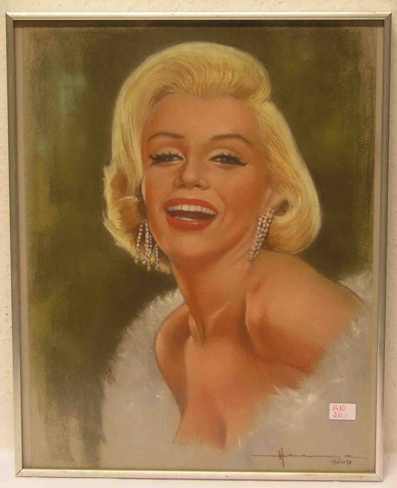 "Marilyn Monroe". Pastell, unleserlich signiert, 48 x 37cm. Rahmen mit Glas.