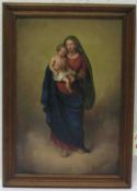 "Madonna mit Kind". Öl/Lwd., doubliert, unleserlich signiert um 1900. 49 x 32cm, Rahmen.