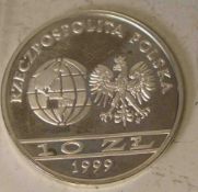 10-Zloty, Polen 1999, Sterling-Silber, "Eisenbahn".