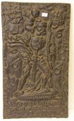 Ofenplatte, Gusseisen. Um 1800. Motiv: "Hl. Christopherus mit Jesuskind". 62 x 35cm.