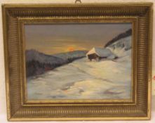 Flechtner: "Winterlandschaft". Öl/Platte, signiert. 23,5 x 31cm, Rahmen.