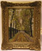 Cleff, Walter, Düsseldorfer Maler, Spätimpressionist (1870 - 1939): "Schafherde aufWaldweg", Öl/