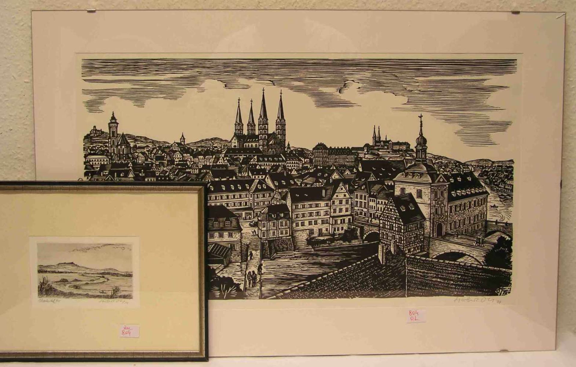 Herbert Ott, dt. Maler und Grafiker (Kulmbach 1915 - 1987 Rödental): "Bamberg".Original-Holzschnitt,