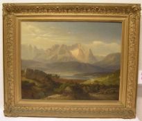 Heilmayer Karl (1829 - 1908): "Alpenlandschaft mit See und Viehherde". Öl/Lwd., signiert,1851, 53