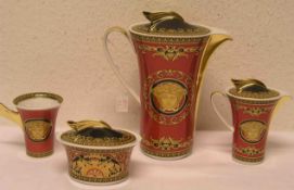 Kaffeekanne, Milchkännchen, Zuckerdose und eine Tasse. Porzellan, Rosenthal, Versace,