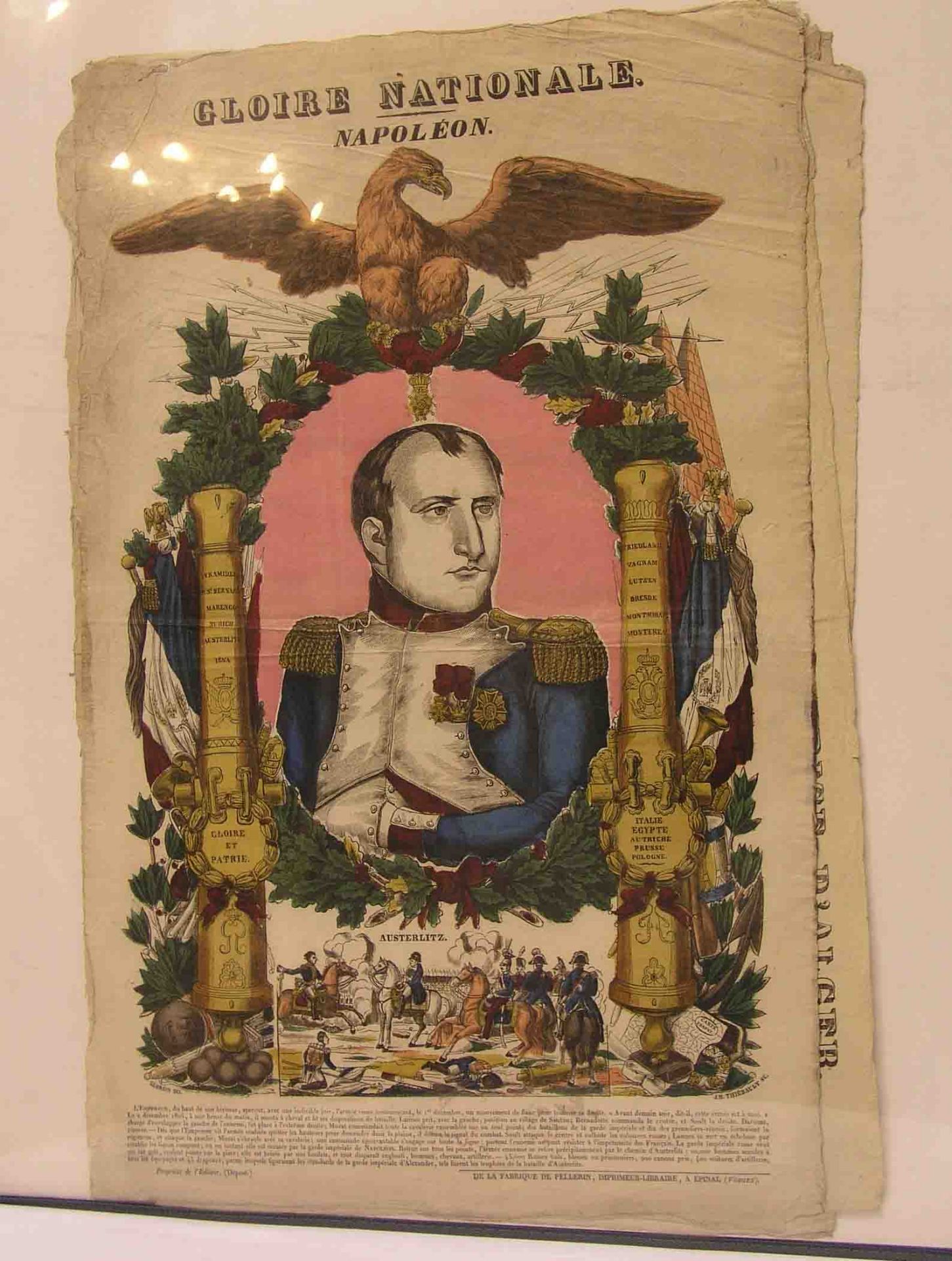 "Napoleon I.". Gloire Nationale. Bilderbogen, kolorierte Holzstiche, acht Blatt. 64 x