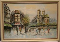 Burnett, Caroline (XIX - XX): "Paris - Blick auf Notre Dame". Öl/Platte, signiert, 59 x