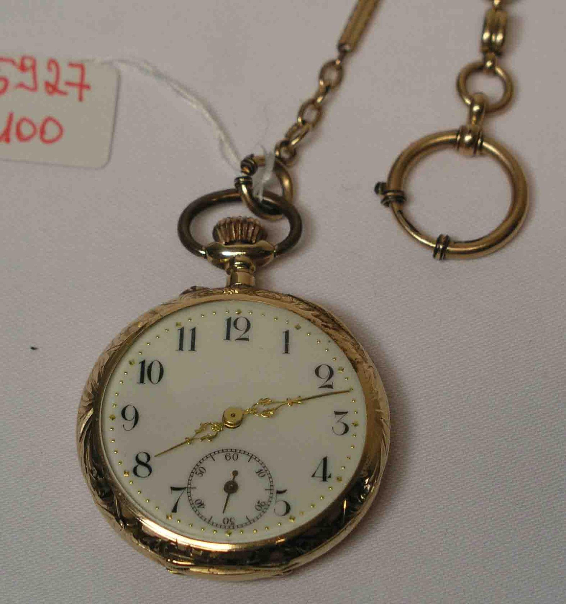 Herrentaschenuhr um 1900. 14 Kt. Gelbgold. Arabische Zahlen, kleine Sekunde. Reich