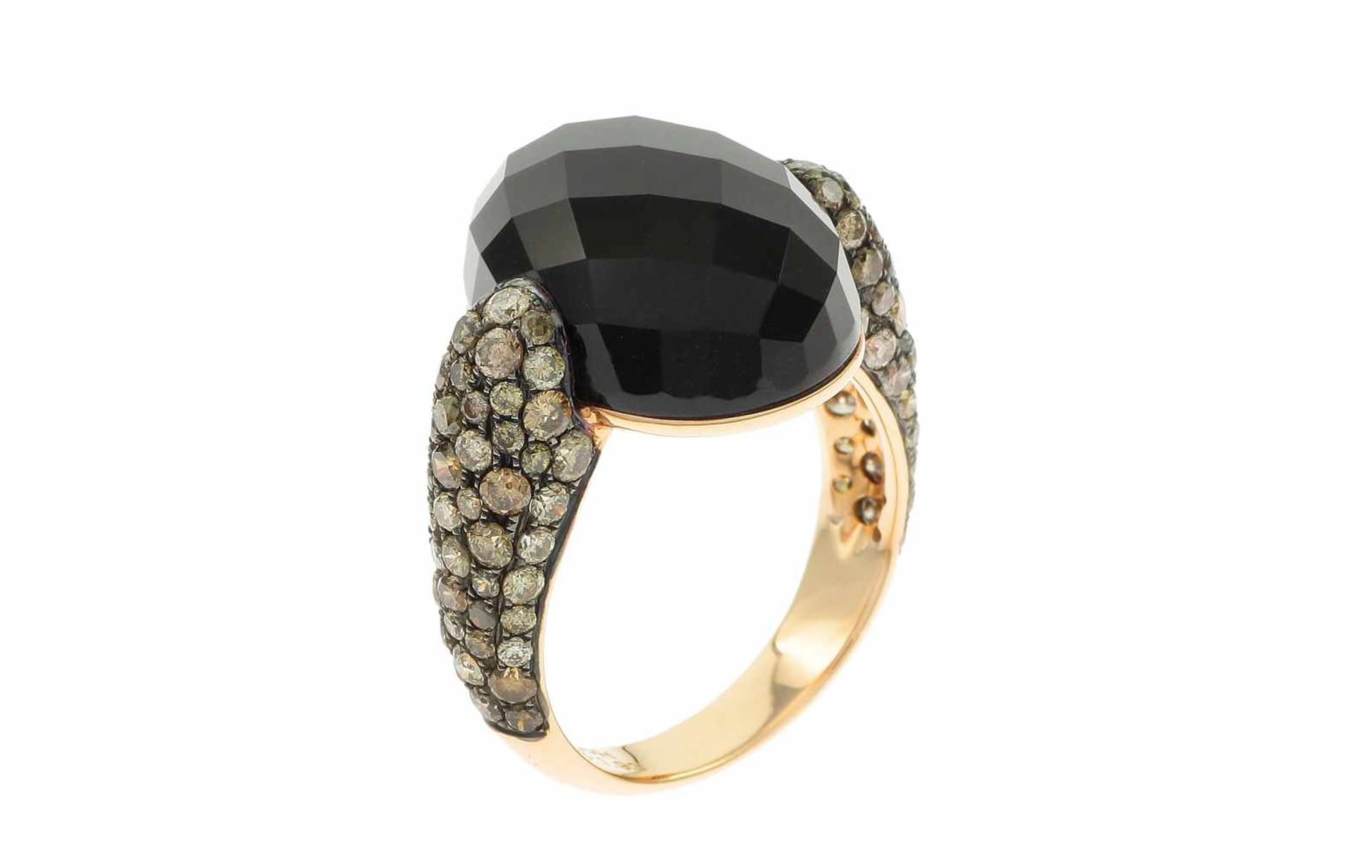 Onyxring Ring 18K RG mit 1,93 ct braunen Diamanten B/si-pi und Onyx oval facettiert 12,65 ct, RW: