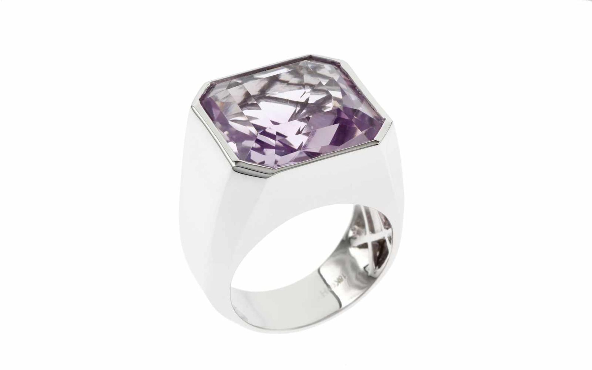 Amethystring Ring 18K WG mit 12,68 ct Amethyst, RW: 55, Höhe Ringkopf: 1,00 cm Total 14,47 gr