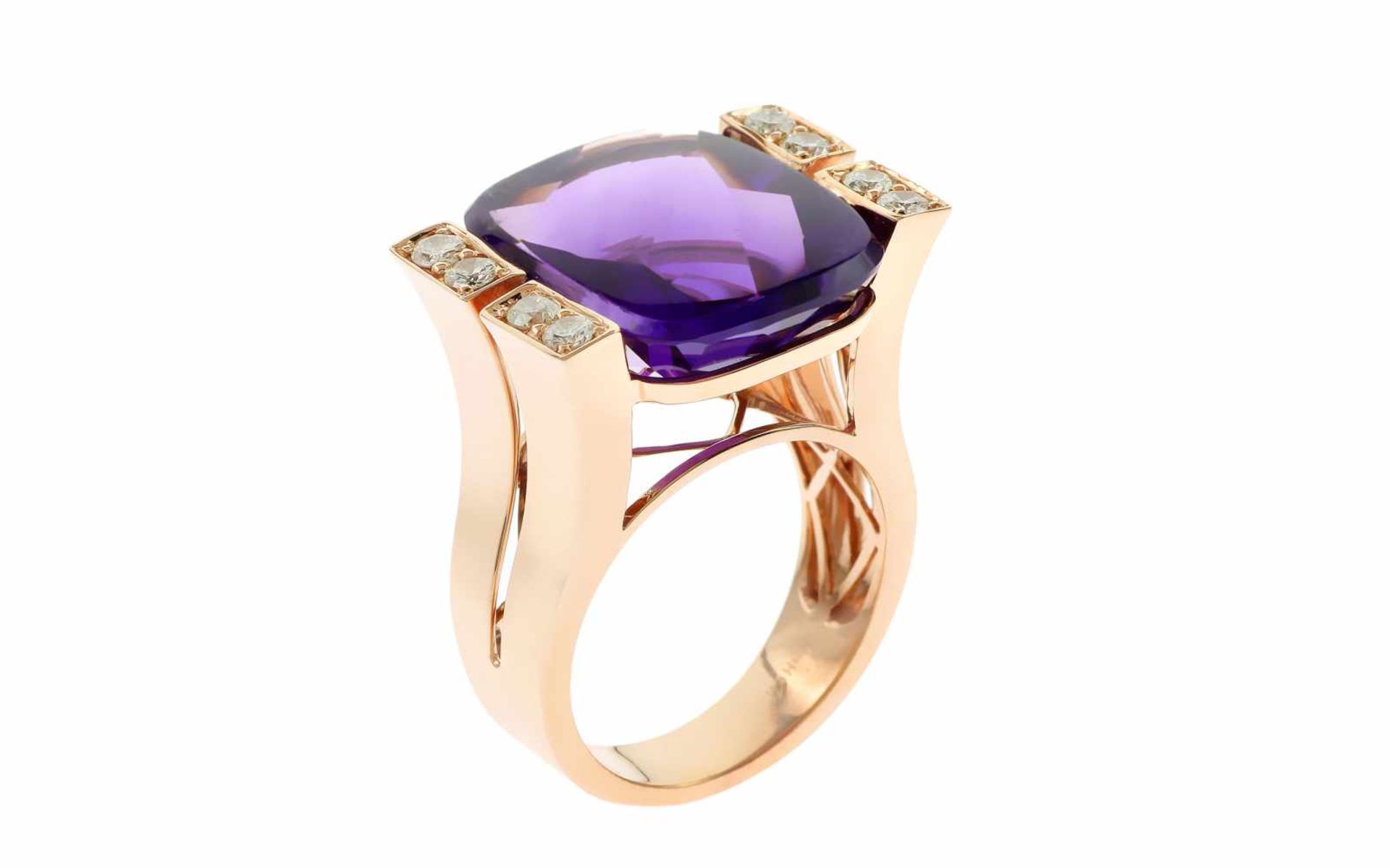 AmethystringRing 18K RG mit 0,41 ct Diamanten H/vs und Amethyst 14,99 ct RW: 55 Total 14,48 gr