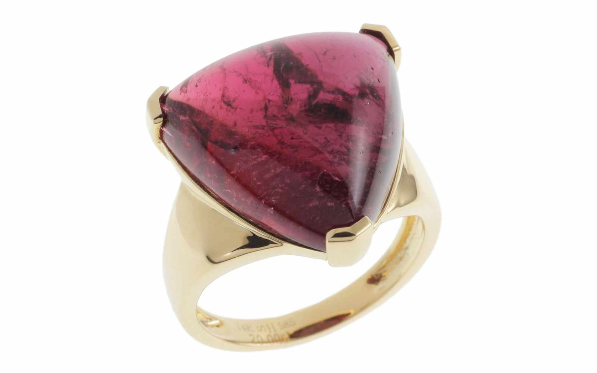 Rubelithring Ring 14K GG mit 20,00 ct Rubelith Cabochon, RW: 55 Total 7,73 gr