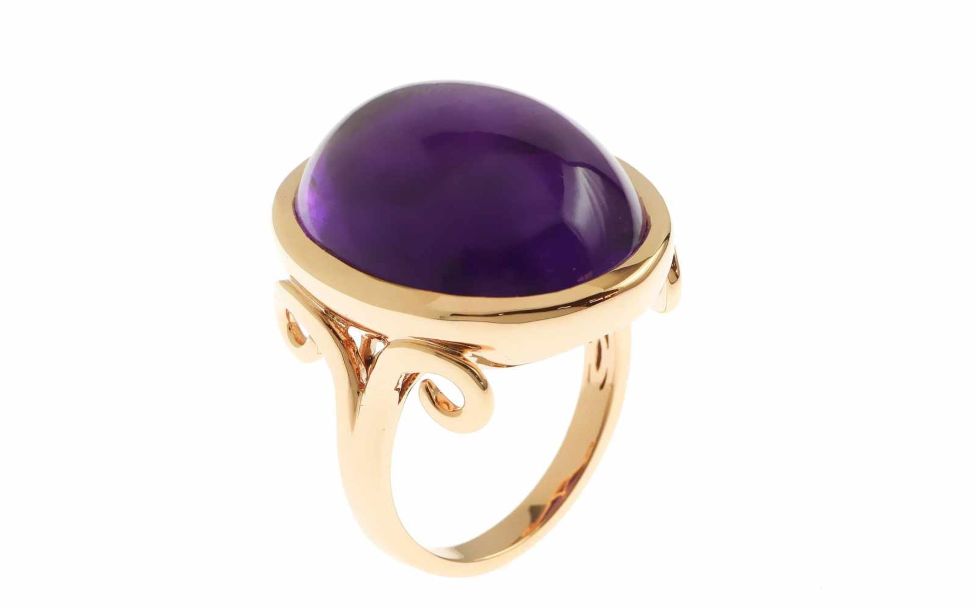 Amethystring Ring 18K RG mit 23,27 ct Amethyst Cabochon, RW: 55, Länge Ringkopf: 2,00 cm, Breite