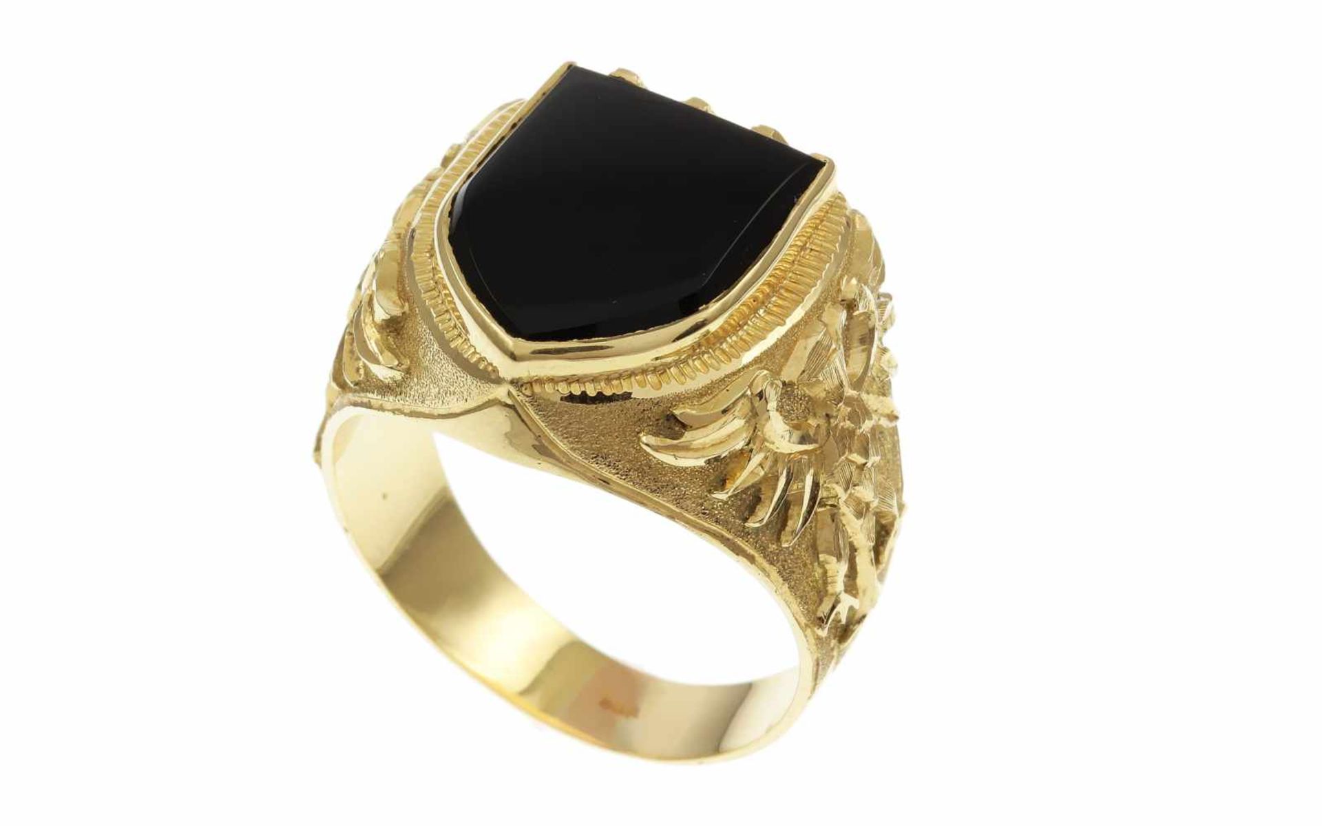 RingRing 585/- Gelbgold mit Onyx, Ringgröße ca. 66, 10,31g