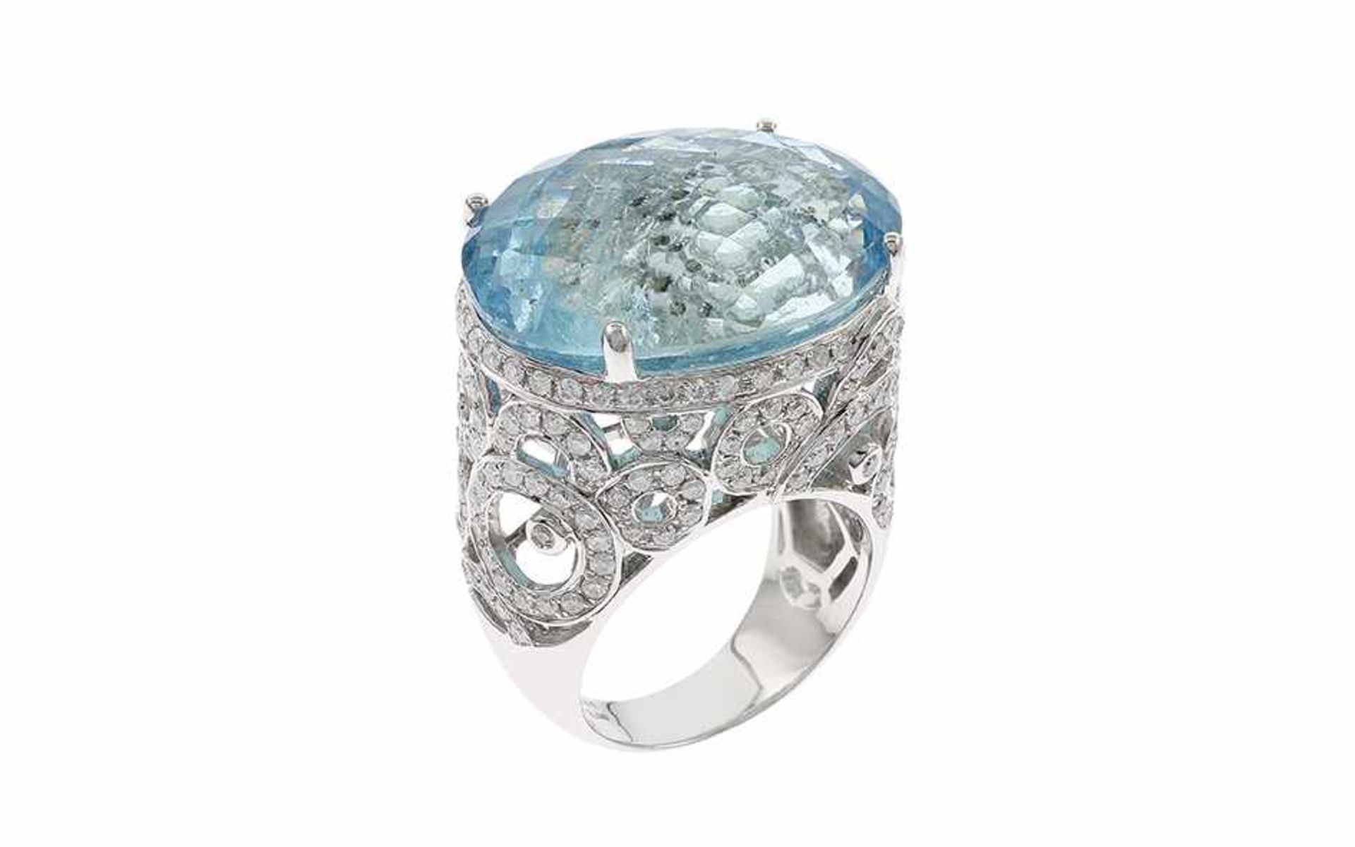 Aquamarin Ring 18K mit 2,05 ct. Diamanten G-H/si-pi Brillantschliff und 36,73 ct. Aquamarin mit