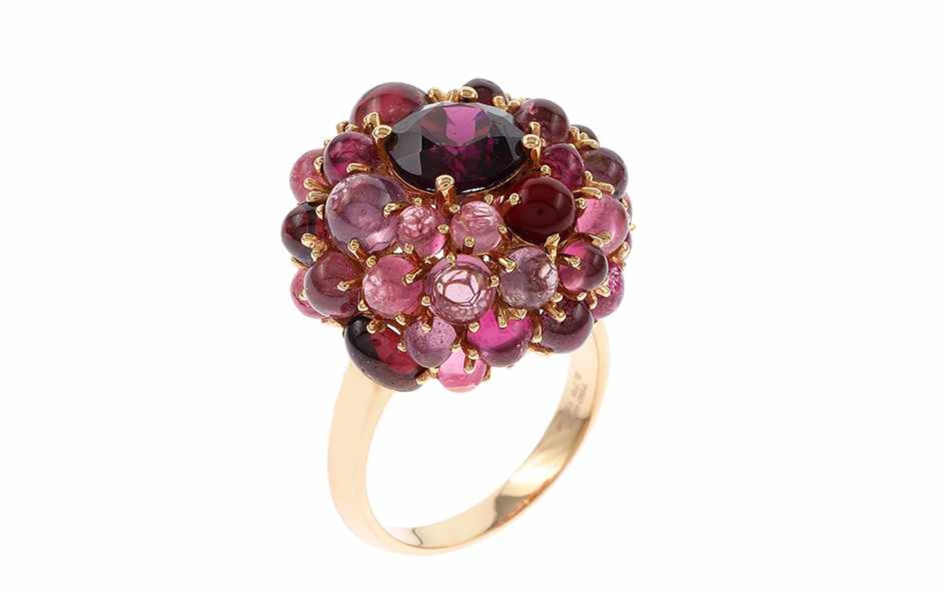 Turmalin Ring 18K RG mit 15,62 ct. Turmalinen in verschiedenen pinken Farben rund unterschiedliche