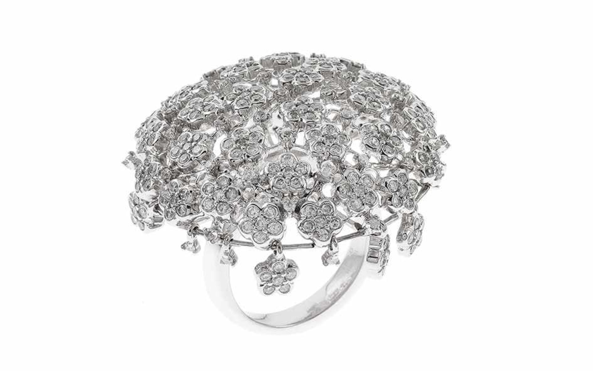 Ring 18K WG mit 2,91 ct. Diamanten G-H/si-pi Brillantschliff, RW: 56, Durchmesser Ringkopf: 3,60 cm,