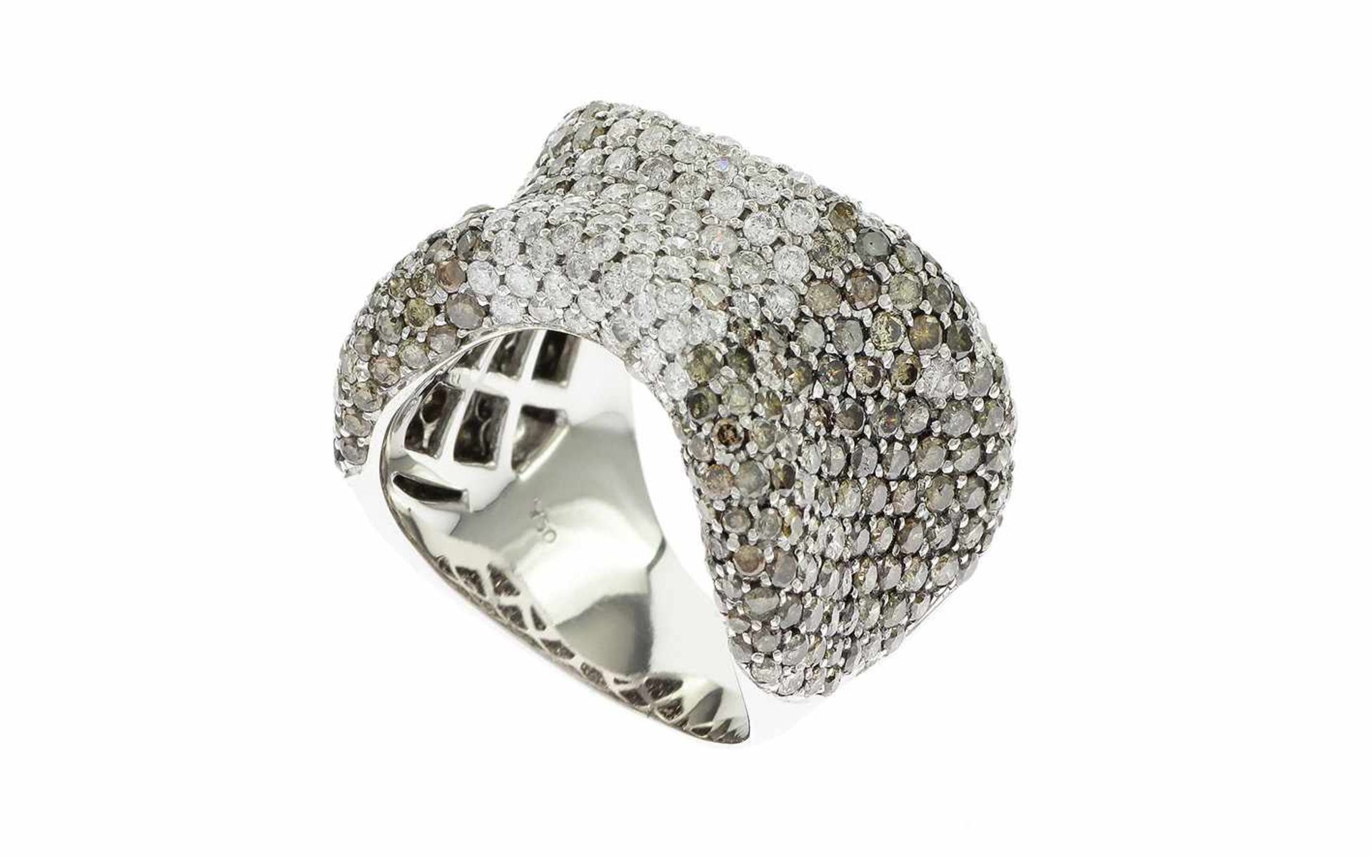Ring mit weißen und braunen Diamanten 18K WG 1,08 ct. Diamanten Brillantschliff H/si und 3,06 ct. - Image 2 of 3