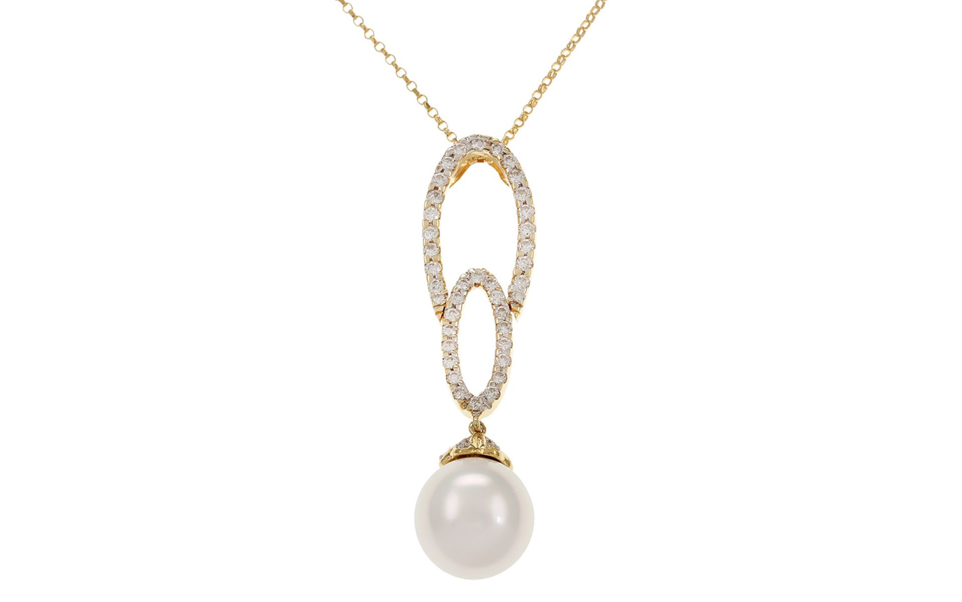 Collier mit Diamanten und Südsee-Zuchtperle18K GG mit 0,627 ct. Diamanten H/si Brillantschliff, 1