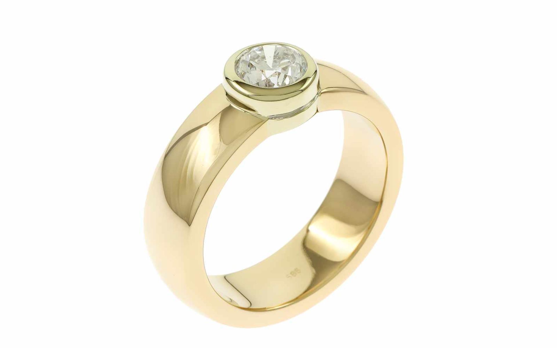 Ring mit Diamant14K GG mit 1,00 ct. Diamant D/if Brillantschliff, Ringgröße 62, Breite Ringkopf 8,40