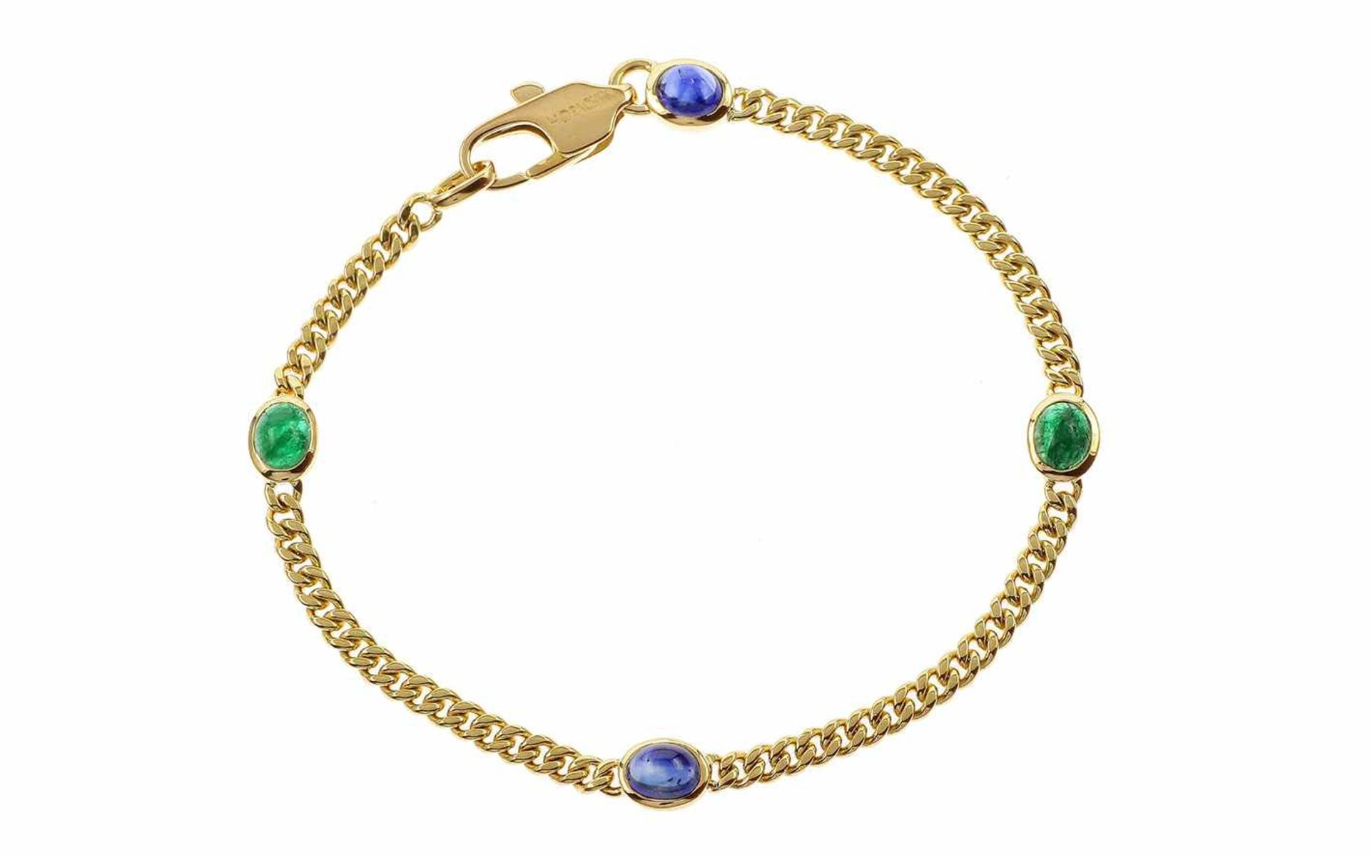 Armband18K GG mit 0,50 ct. Saphiren Cabochonschliff und 0,50 ct. Smaragden Cabochonschliff, Länge - Bild 2 aus 2