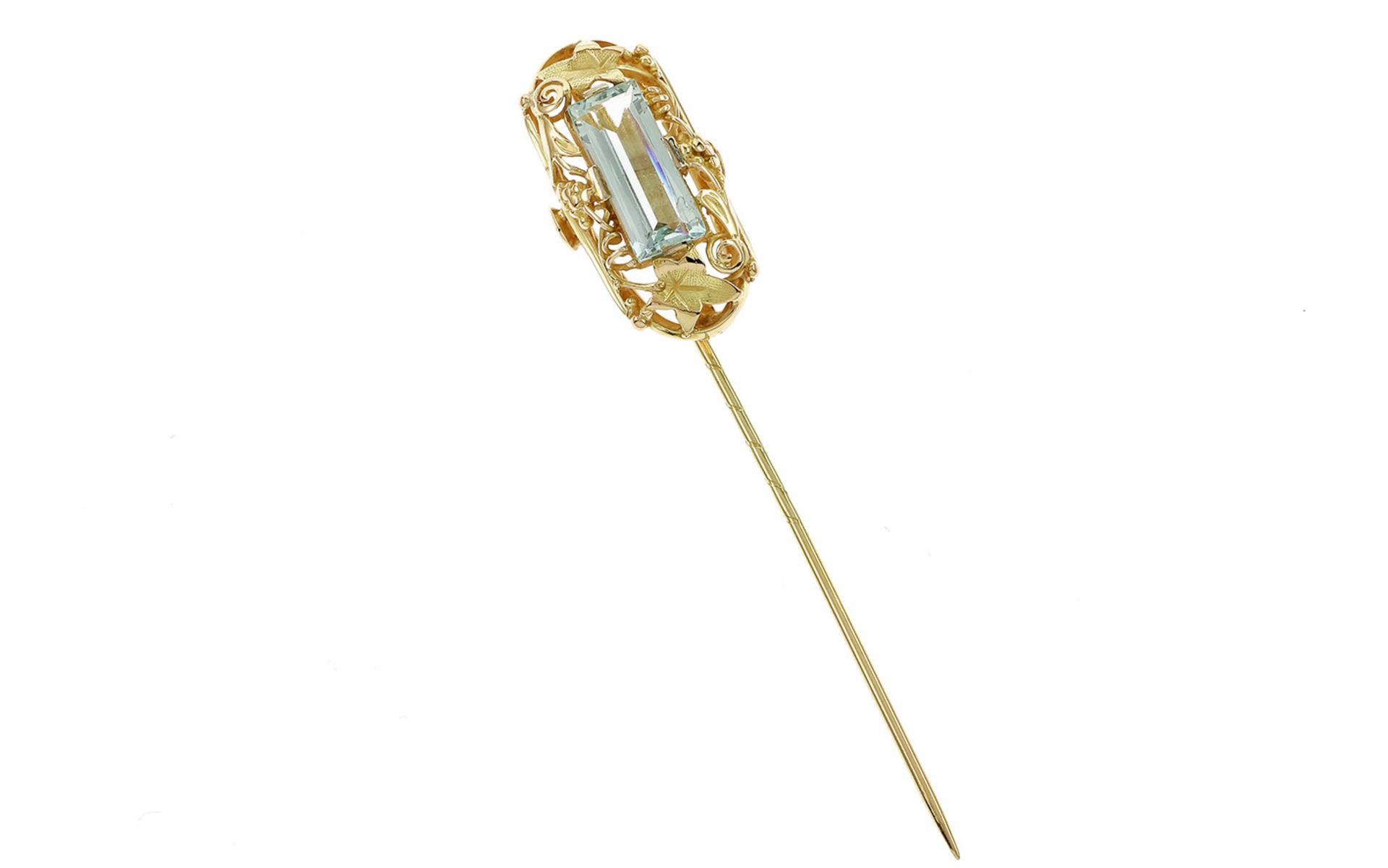 Anstecknadel mit Aquamarin14K GG mit Glasstein, Länge 61,50 mm, Breite 12,40 mm, Total 3,20 g