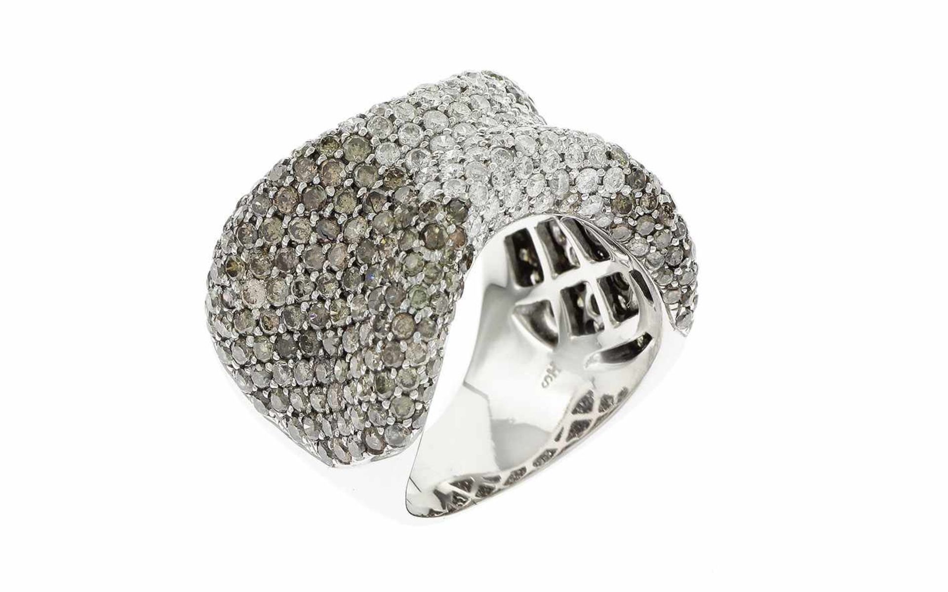 Ring mit weißen und braunen Diamanten 18K WG 1,08 ct. Diamanten Brillantschliff H/si und 3,06 ct.