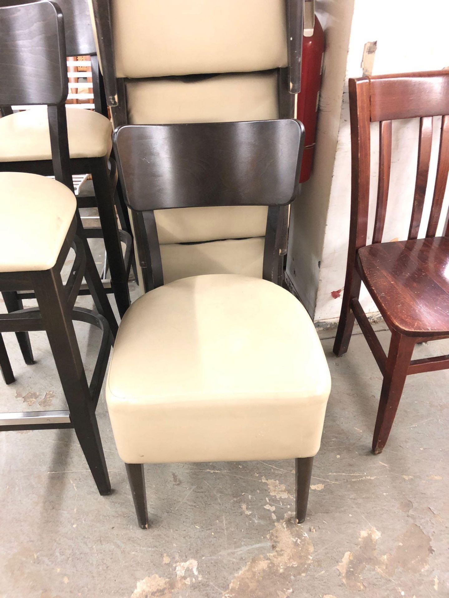 Curved back wood chair and stool with padded seat - Image 2 of 3