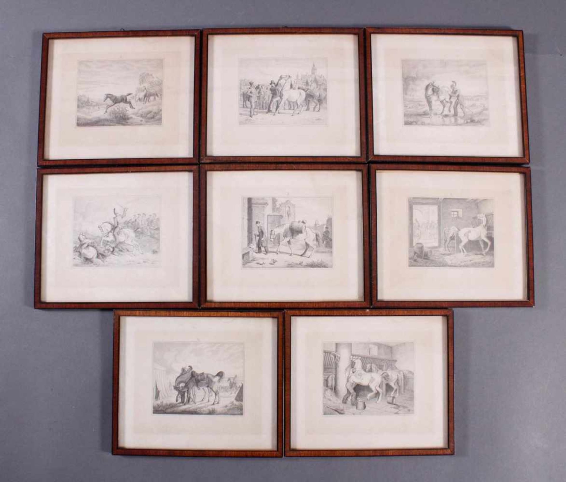 Acht Stahlstiche, Pferde und Reiter, 19. Jahrhundert