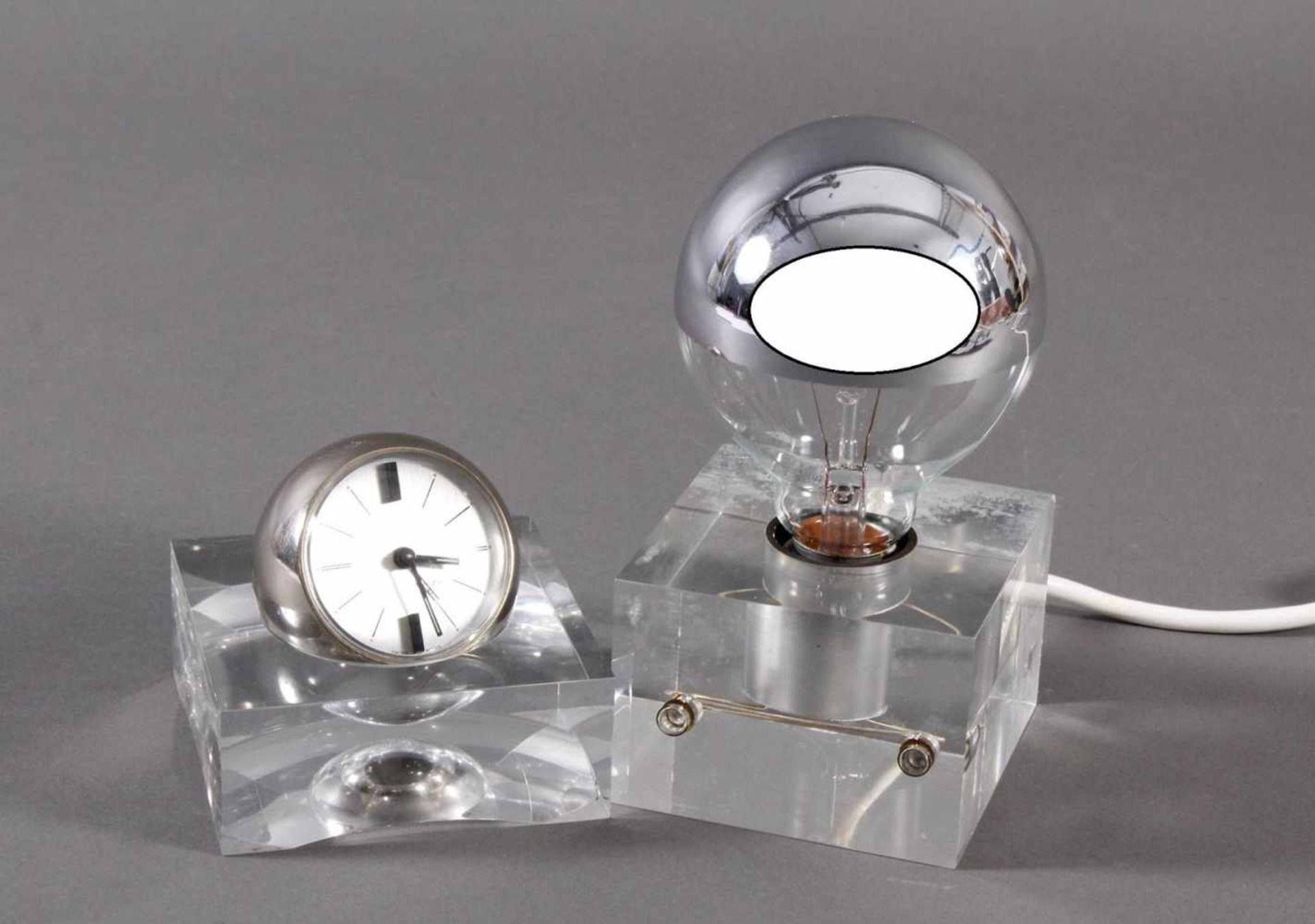 Nachttisch-Lampe und Uhr, Design aus den 70er Jahren