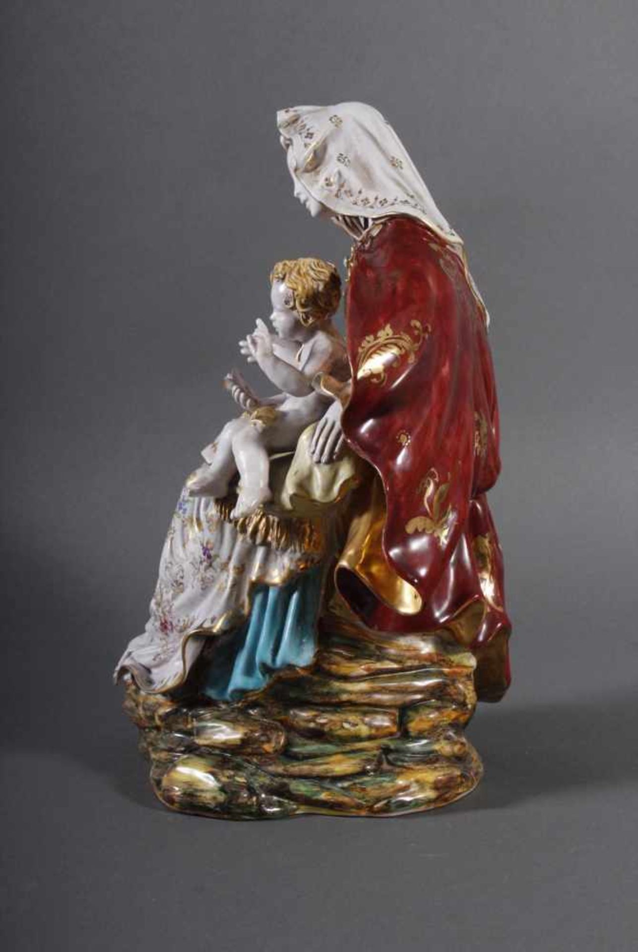 Keramik-Skulptur Madonna mit Kind, wohl Italien 2. Hälfte 20. Jh.< - Image 5 of 7