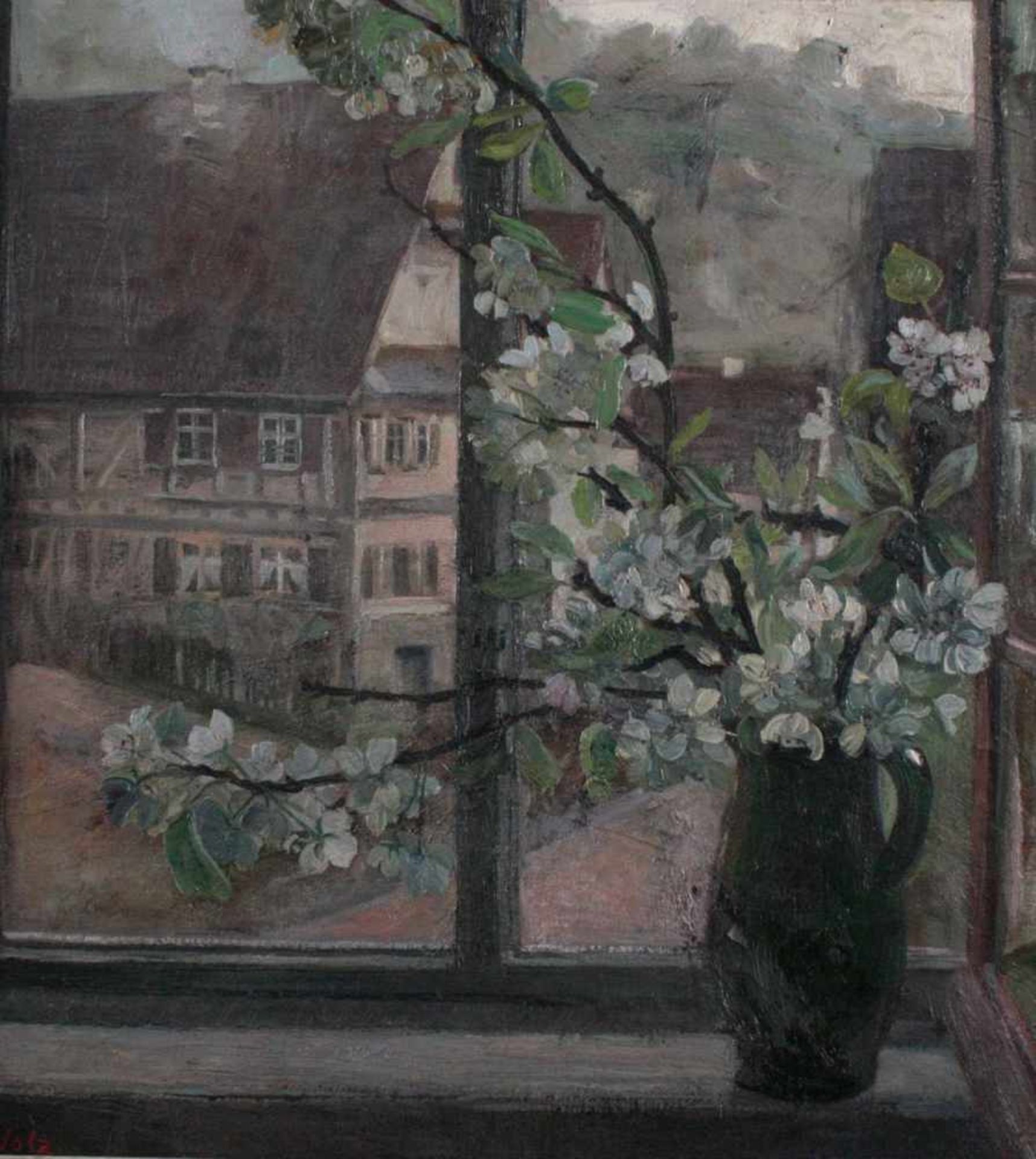 W. Volz (1855-1901), Fensterblick mit Fachwerkaus und Blumen - Image 2 of 4