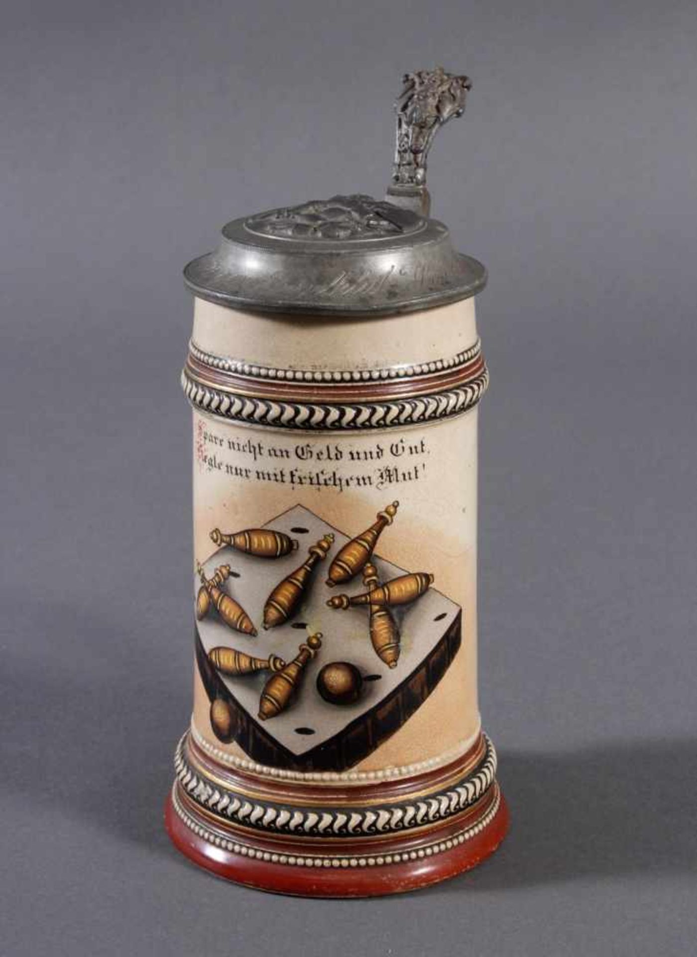 2 Keramikkrüge um 1900, Kegeln und Gewerbeausstellung< - Bild 2 aus 14