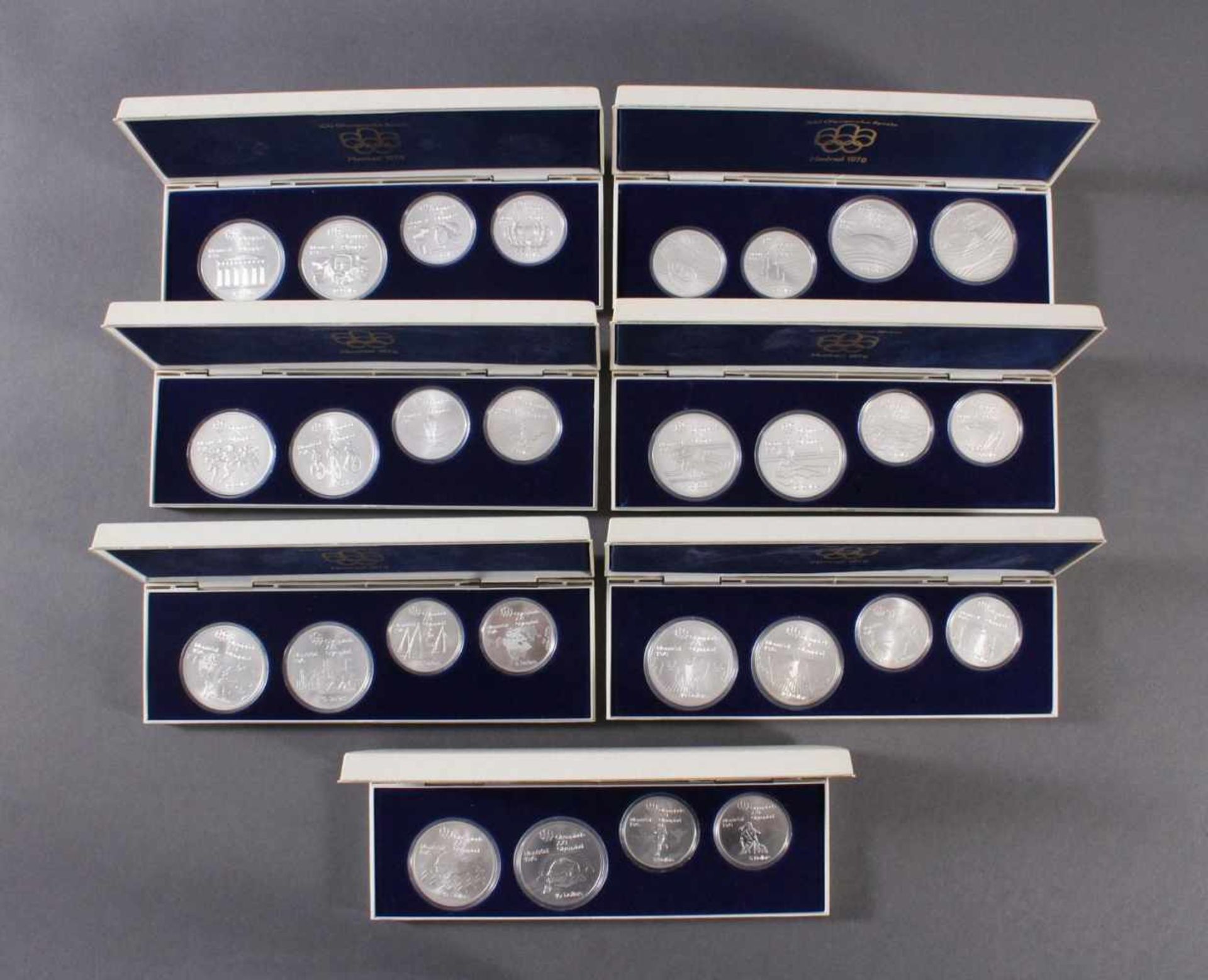 28x Silbermünzen Montreal 1976, kompletter Satz<