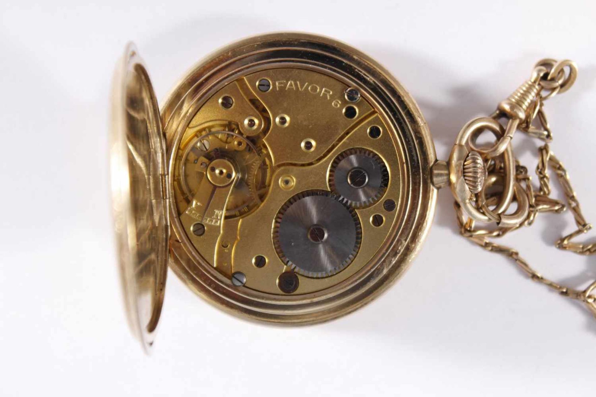 Pavor Sprungdeckeltaschenuhr mit Uhrenkette, vergoldet - Image 4 of 4